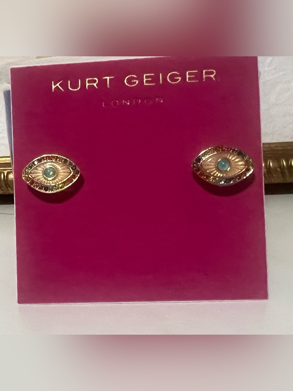 Kurt Geiger Gold Evil Eye Stud Earrings with Blue Center